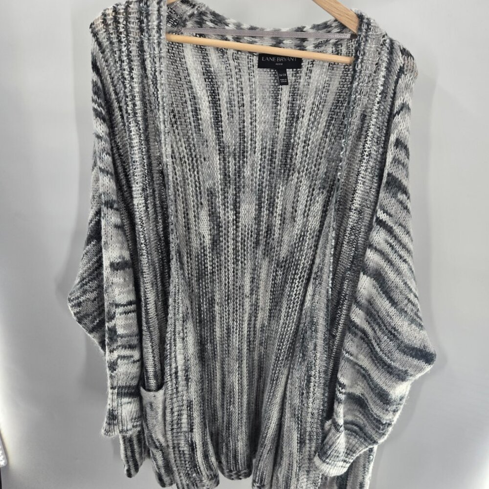 Lane Bryant Petite Gray Space Dye Striped Open Cardigan 26P/28P